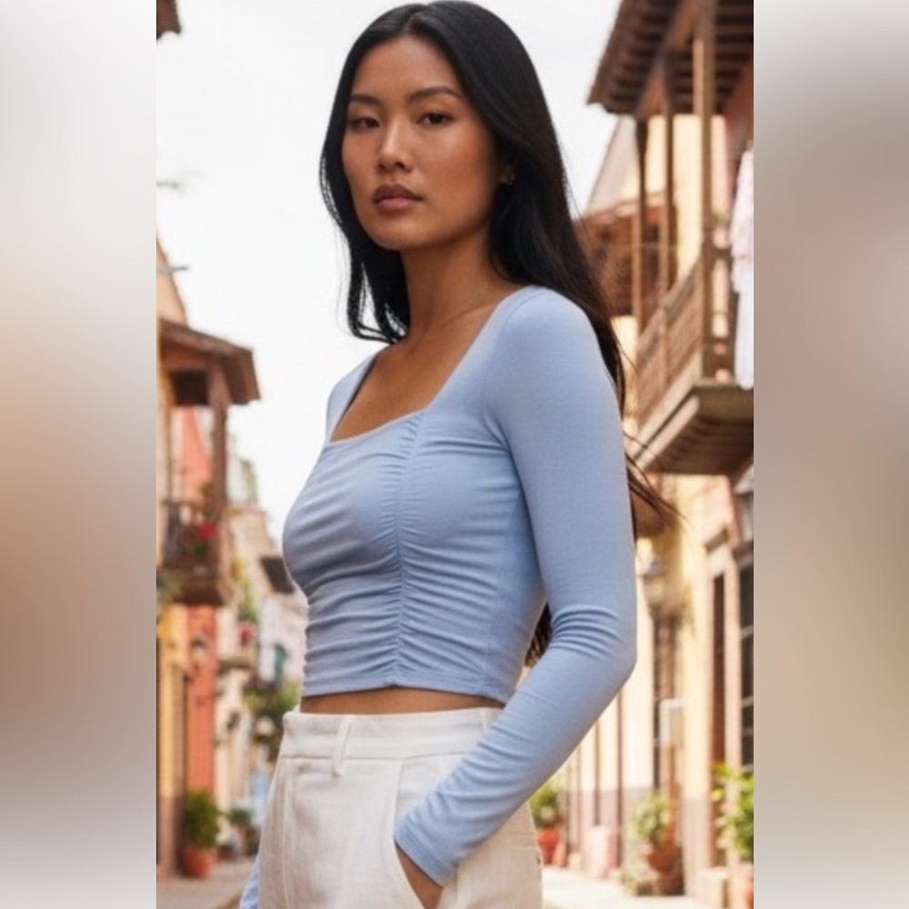 Wilfred Light Blue Ruched Long Sleeve Top xs
